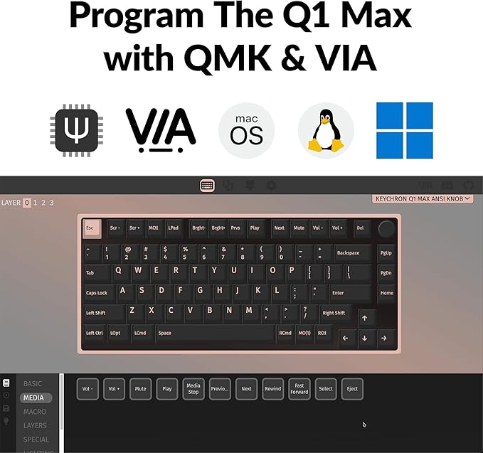Keychron Q1 Max RGB QMK/VIA Custom Mechanical Keyboard, Full Metal Programmable Knob 2.4 GHz/Bluetooth/Wired Keyboard with Hot-Swappable Gateron Jupiter Brown Switch for Mac Windows Linux - White