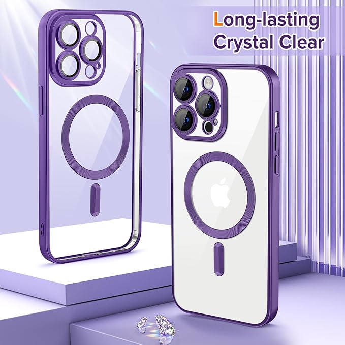 Hython Magnetic Clear for iPhone 12 Pro Case with Camera Lens Protector [Compatible with MagSafe] Luxury Plating Edge Slim Soft TPU Cover Protective Phone Case for iPhone 12 Pro 6.1", Matte Purple