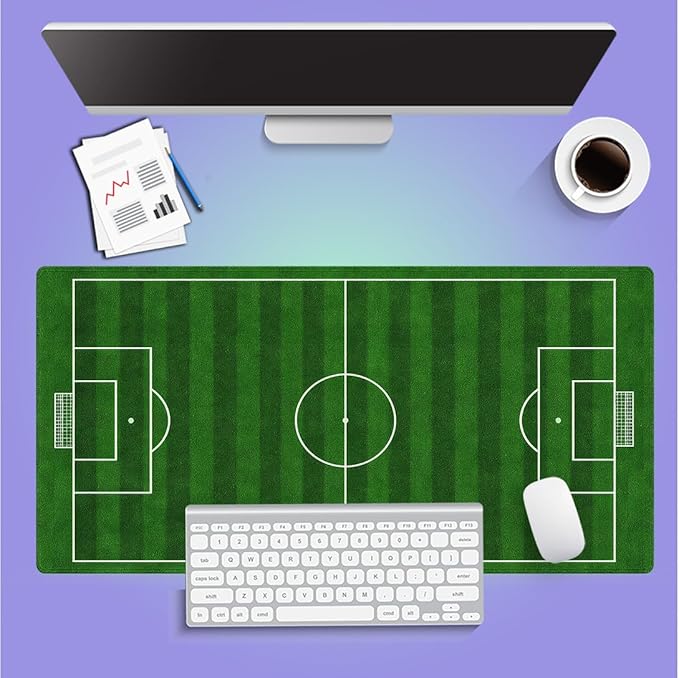 Large Gaming Mouse Pad (31.5" x 15.8") - Football Field Design Cool Green Soccer Course, Extra XXL Office Accessories, Premium Stitched Anti-Slip Office Keyboard Desk Mat