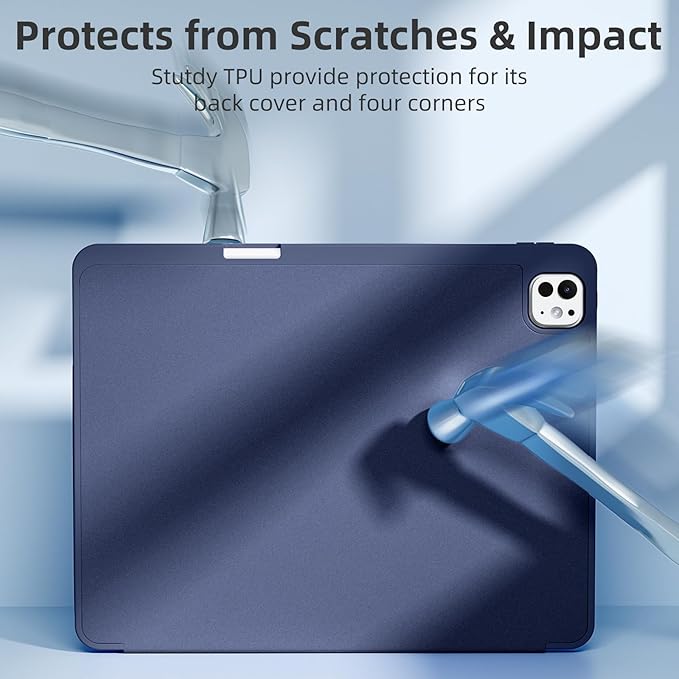 Akkerds Compatible with iPad Pro 13 Inch Case (M5/M4) 2025/2024, for iPad 13 Pro Case with Pencil Holder, Slim Trifold Stand Protective Cover with Soft TPU Back, Auto Wake/Sleep (Navy)