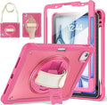 BRAECNstock Case for iPad Air 11-inch M4 2026/ M3 2025/ M2 2024 and Air 5th/4th Gen 10.9‘’ & Pro 11-inch 1st-4th 2018-2022 Kids Cover with Pencil Holder,Screen Protector,Handle Stand-Rose Red