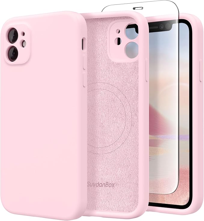 Magnetic for iPhone 11 Phone Case Silicone, Compatible with MagSafe, [Full Camera Protection][Screen Protector] Slim Shockproof Protective Case for iPhone 11 6.1", Chalk Pink