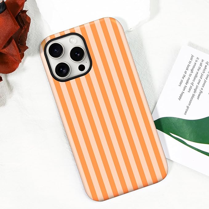 Magnetic for iPhone 13 Pro Max Case Cute Stripes Phone Case, Shockproof Slim TPU and Hard PC Protective Phone Cover Compatible with MagSafe Designed for Women Girls, Orange