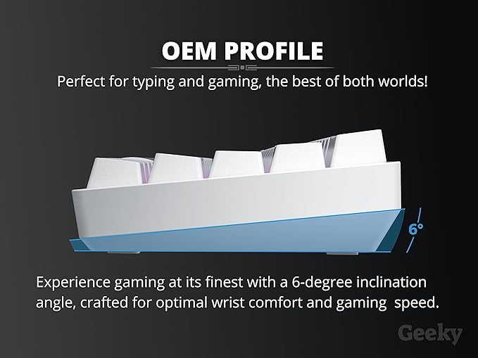 Geeky GK65 SE 65% | Mechanical Gaming Keyboard | 68 Keys Multi Color RGB LED Backlit for PC/Mac Gamer | ANSI US American Layout (White, Mechanical Speed Silver)