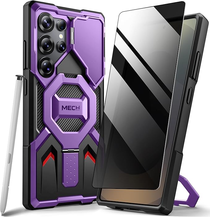 TONGATE for Samsung Galaxy S24 Ultra Case Compatible with MagSafe, [Ring Stand & Camera Cover Kickstand] Drop Shockproof Rugged Protection Phone Case for S24 Ultra with Screen Protector 6.8", Purple