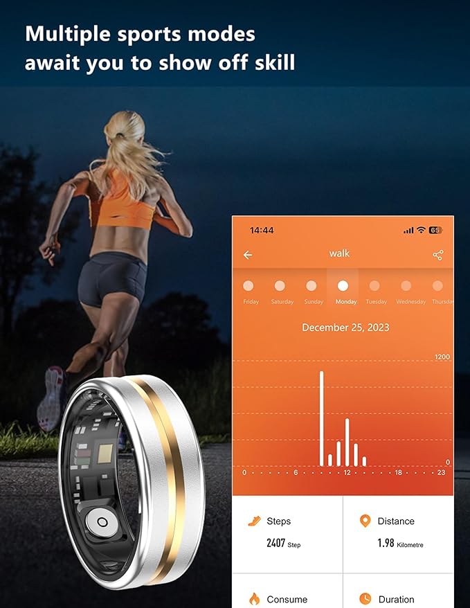 Smart Rings for Men Women Health Ring Fitness Tracker Heart Rate Monitor Sleep Tracker Pedometer Calories Step Counter Waterproof Rings Compatible with iOS Android Phones