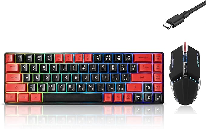 Guiheng Wired 60% Gaming Keyboard and Mouse Combo, Ultra-Compact 61 Keys RGB Backlit Mini Keyboard, Lightweight 3200 DPI Optical, Wired Gaming Set for Windows,PC, MAC PS5 Xbox Gamer(Black and Red)
