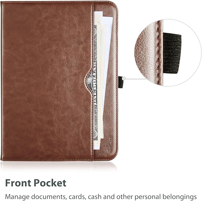 ProCase for iPad 9th/ 8th/ 7th Generation Case 10.2 Inch 2021/2020/2019, iPad 10.2 PU Leather Case Business Stand Cover Smart Folio with Hand Strap Front Pocket Pen Loop -Brown