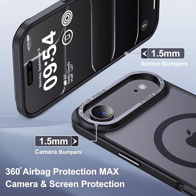 Newfuture Magnetic for iPhone Air Case [Compatible with Magsafe] [Military Grade Drop Protection] Translucent Matte Anti-Scratch Shockproof Protective Phone Cover 6.5 Inch, Black
