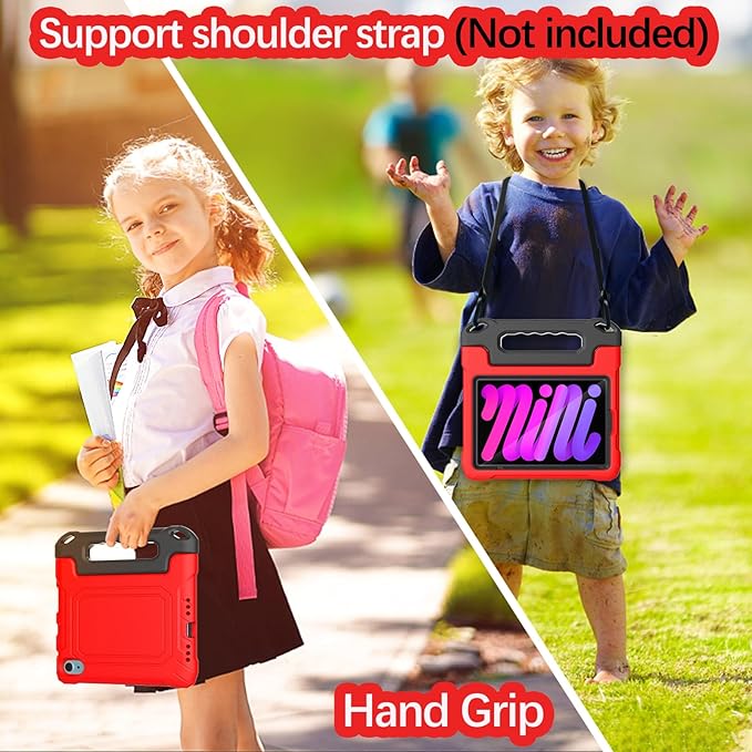 YIHE Kids Case for 8.3 inch iPad mini 7 (A17 Pro) 2024 & iPad mini 6 (A15) 2021, Shockproof Cases for iPad mini 7th/6th Generation with Built-in Screen Protector & Handle Stand, Red&Black