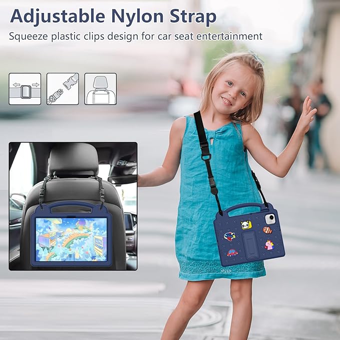 AKABEILA Compatible with Honor Pad X9a 2025 11.5 inch Tablet Case, Kids Friendly Universal Lightweight Shockproof Protective Case with Shoulder Strap & Stand Handle Navy Blue