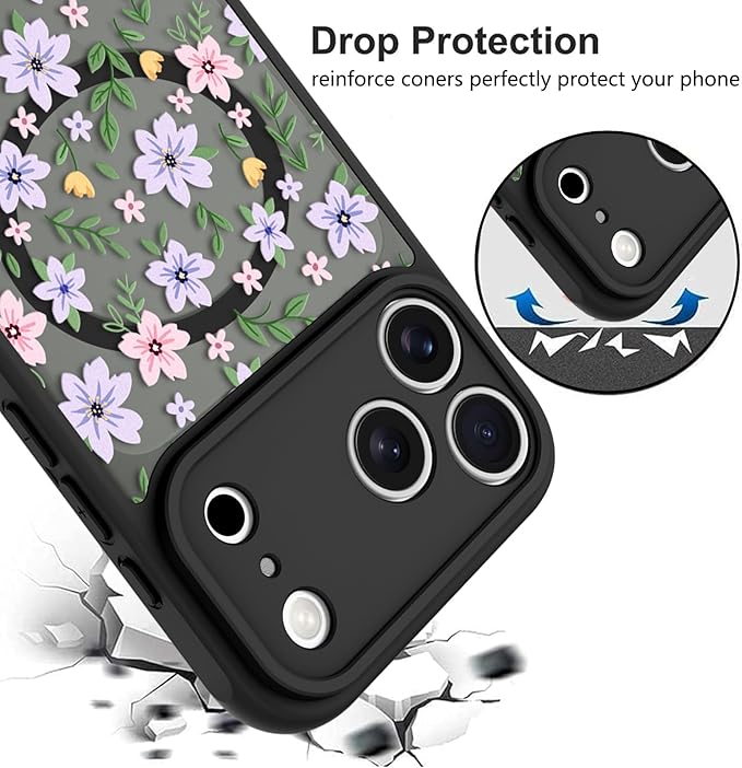 KANGHAR Case Compatible with iPhone 17 Pro Max Florals Garden Pattern [Compatible with Magsafe] Cute Flowers Protective Magnetic Case for Girls Women Men