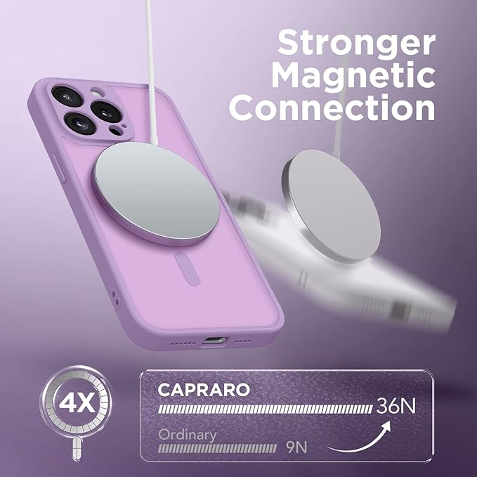 CAPRRO Magnetic for iPhone 13 Pro Max Case, [Compatible with MagSafe] [Full Camera Protection] Shockproof Protective Slim Translucent Matte Phone Case for iPhone 13 Pro Max 6.7'', Elegant Purple