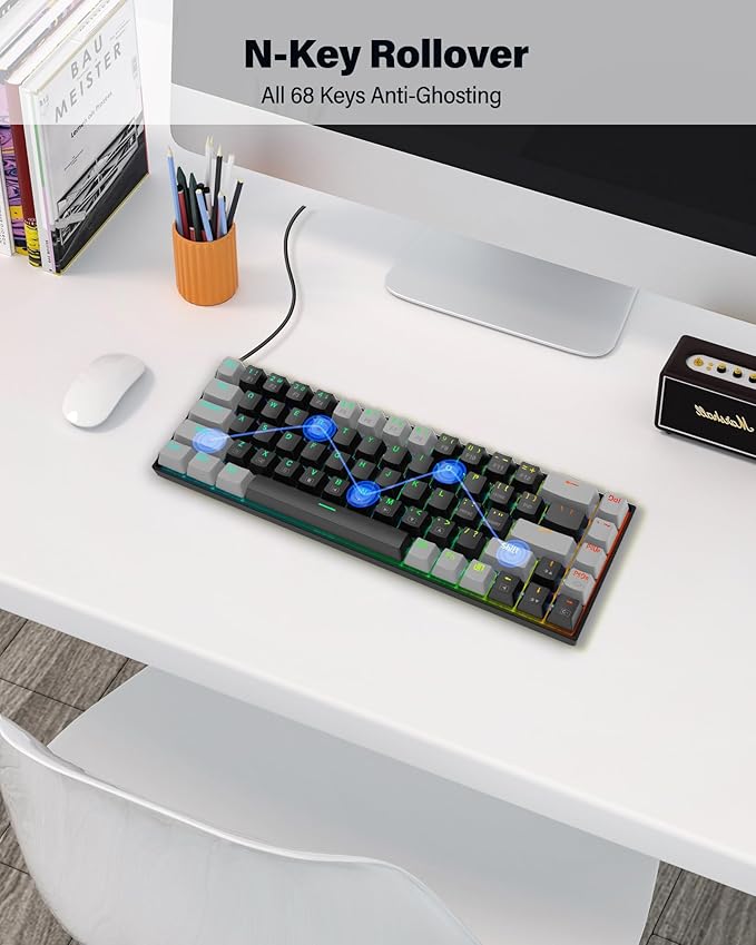 XUANGUI Full RGB Backlit Mechanical Keyboard Clicky Wired Computer Key Board, 65% Cute PC Gaming Keyboards Hot Swappable Rainbow Colorful Light Up Leyboard for Typist and Gamer, Work with Mac PS5 Xbox