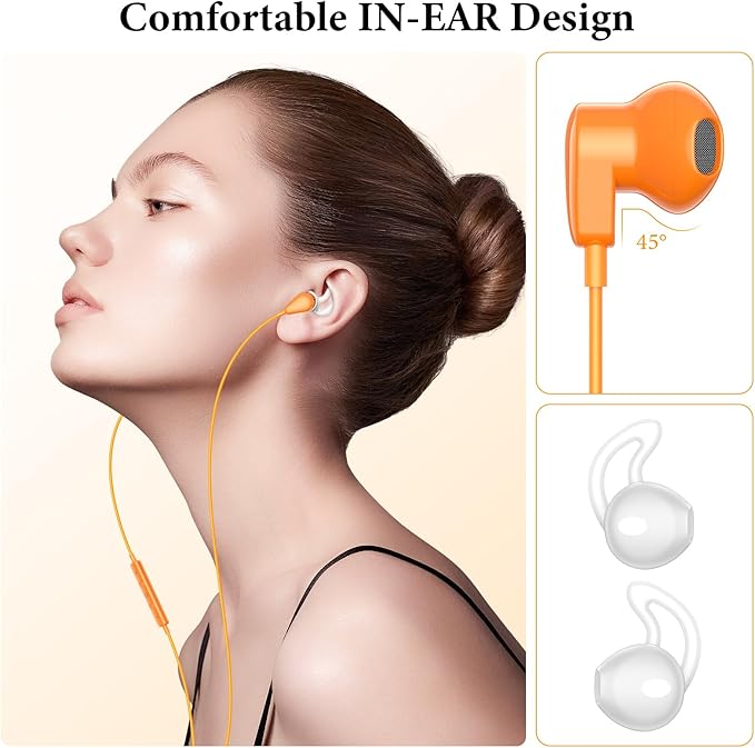 APETOO USB C Headphones for iPhone 17 Pro Max 16 15 Plus iPad USB-C Wired Earbuds with Microphone Volume Control HiFi Stereo Type C Earphones for Galaxy S26/S25/S24/S23/S22 Ultra, Pixel 10 9 8, Orange