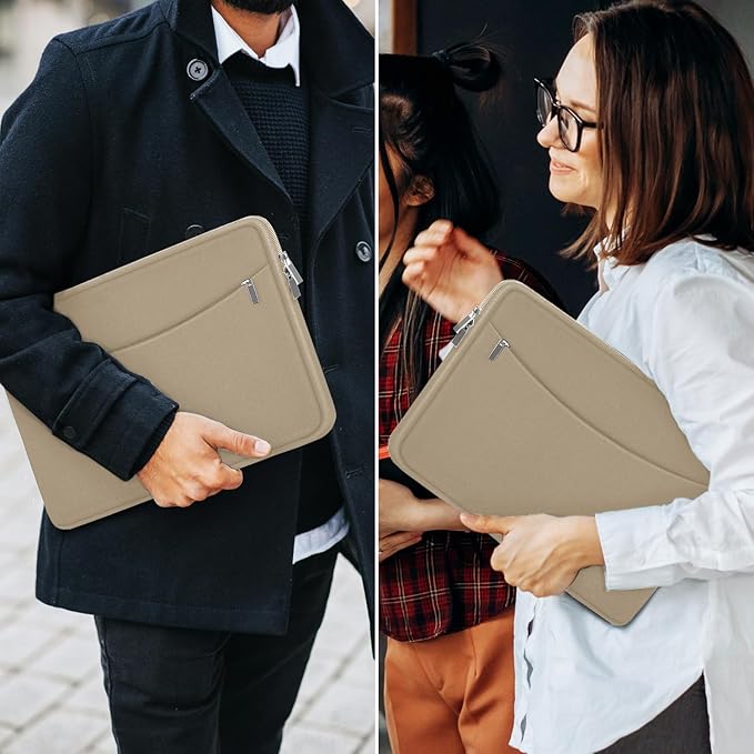 14 inch Laptop Case, Shockproof Protective Laptop Cover Briefcase Carrying Computer Bag with Accessory Pocket Portable Computer Sleeve for 14" MacBook, HP, Dell, Lenovo, Acer, Khaki