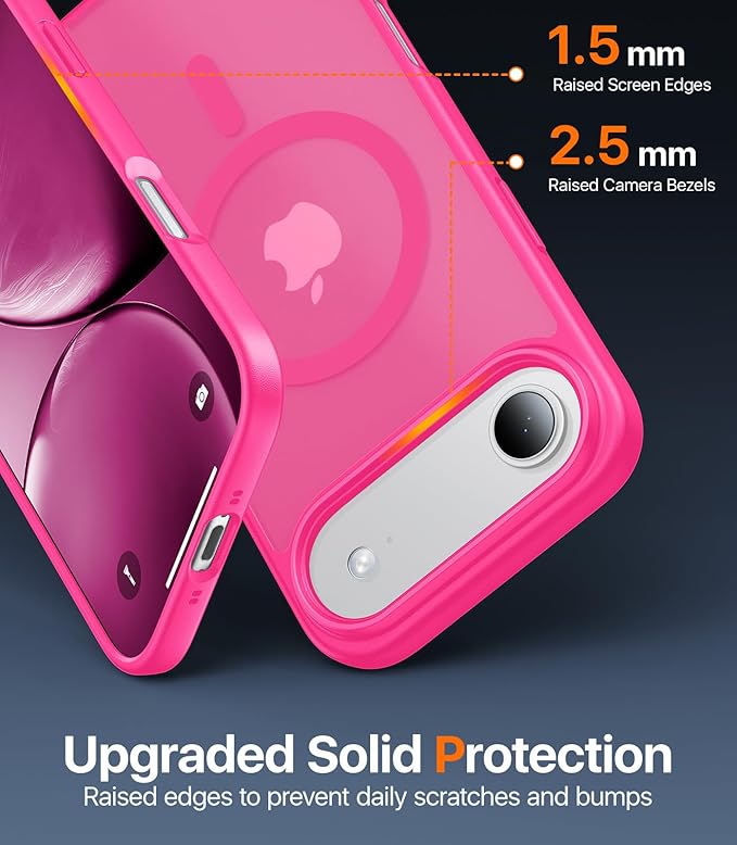 Magnetic for iPhone Air Case 2025,[Anti-Slip][Compatible with MagSafe][Military Grade Drop Protection] Shockproof Protective Translucent Matte Phone Case for iPhone 17 Air Case,Hot Pink