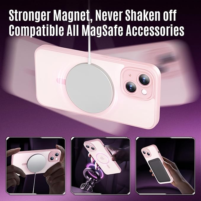 Symcele Designed for iPhone 14 Case, Compatible with MagSafe, with Privacy Screen Protectors X2, [Camera Protection] [15FT Military Drop Protection] Shockproof Phone Case, 6.1", Pink