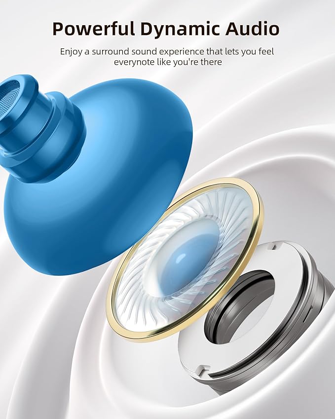 PocBuds Bluetooth Headphones Wireless Earbuds 80hrs Playtime Wireless Charging Case Digital Display Sports Ear Buds with Earhook Deep Bass IPX7 Waterproof Over-Ear Earphones for TV Phone Laptop Blue