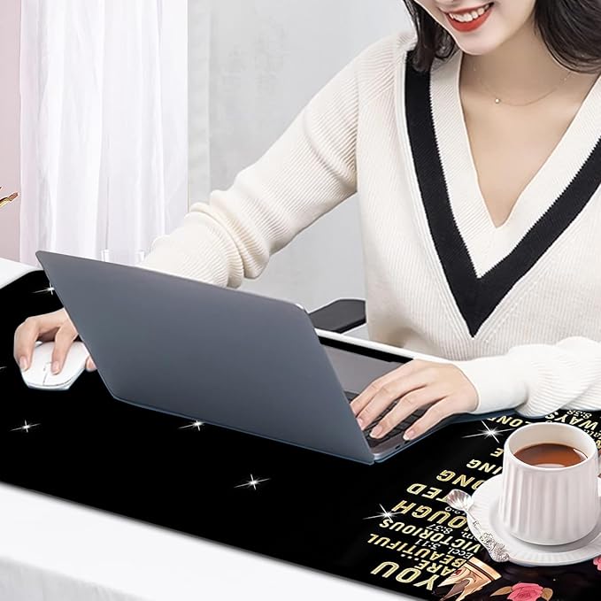 Large Mouse Pad, 31.5 x 11.8in Extended Gaming Mouse Pad with Stitched Edges,XXL Mousepad Protector Non Slip Rubber Base for Office Home Writing Mat,African American Women Black Girl,Black Desk Mat