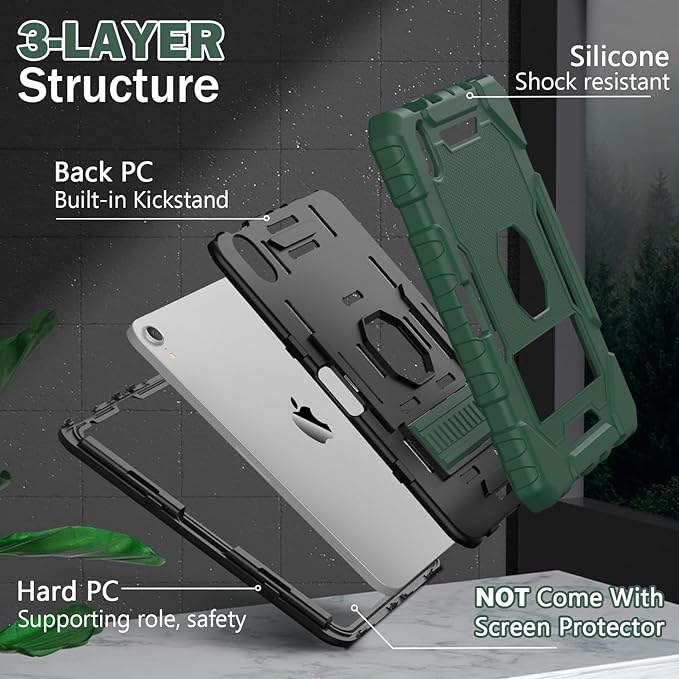 Grifobes Case for iPad mini 7 (A17 Pro) 2024 / Mini 6 2021 8.3 inch, Heavy Duty Shockproof Rugged Cover with Pencil Holder Stand, for I Pad Mini 7th/6th Gen 8.3" Case (Deep Green)