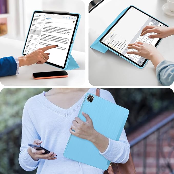Soke Case for iPad Air 13 Inch (M3/M2) 2025/2024,iPad Pro 12.9 2022 2021(6th 5th Generation) - [Slim Trifold Stand + Auto Wake/Sleep],Protective Hard PC Back Cover (Blue)