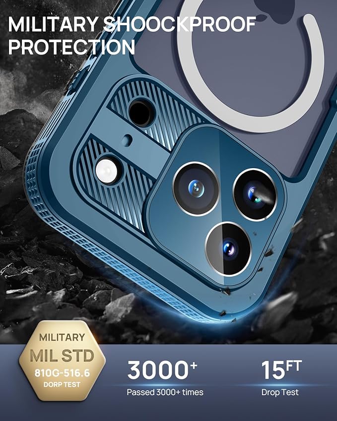 Lanhiem Magnetic for iPhone 17 Pro Case, IP68 Waterproof, Dustproof, Compatible with Magsafe, Built-in Screen Protector, Full Body, Heavy Duty, Rugged Phone Cover, 6.3 inch, Blue