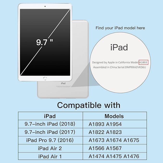 JETech Kids Case for iPad 9.7 Inch (6th/5th Generation, 2018/2017), iPad Air 2/1 9.7 (2nd/1st Gen, 2014/2013) and iPad Pro 9.7 2016, Shockproof Lightweight Tablet Cover with Handle Stand (Blue)
