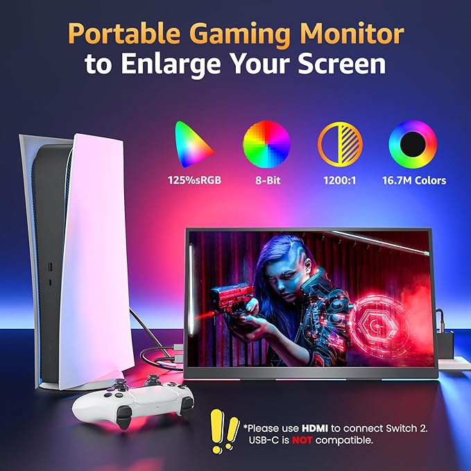 Upperizon Portable Monitor 18.5 inch FHD 125% sRGB 100Hz IPS HDR HDMI USB-C Travel Monitor for Laptop MacBook PC Surface PS5 Xbox, Large External Display with Kickstand & Speakers, VESA Compatible