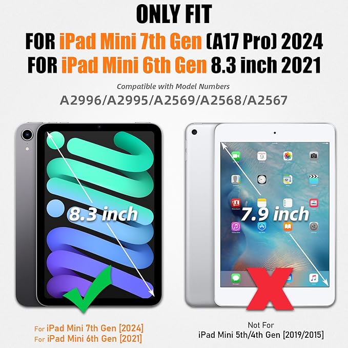 SEYMAC stock Case for iPad Mini 7 (A17 Pro)2024/ Mini 6 8.3'' with Screen Protector Pencil Holder [360 Rotating Hand Strap] &Stand, Drop-Proof Case for iPad Mini 7th/6th Generation 8.3",Yellowish+Pink