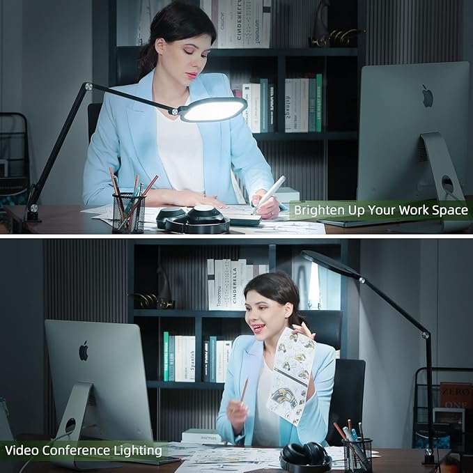 LitONES Video Conference Lighting for Computer, Dimmable Light for Video Recording, Meeting, Laptop & Webcam, 15W Ring Light for Desk with C- Clamp, Swing Arm, Remote, Memory & Timer CRI >95