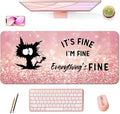 Desk Mat,Large Mouse Pad 35''×15.6'' XXL Extended Gaming Mouse Pad Mat with Non-Slip Base Stitched Eges Mousepad for Computer,Office,Keyboard and Laptop - Pink Cat