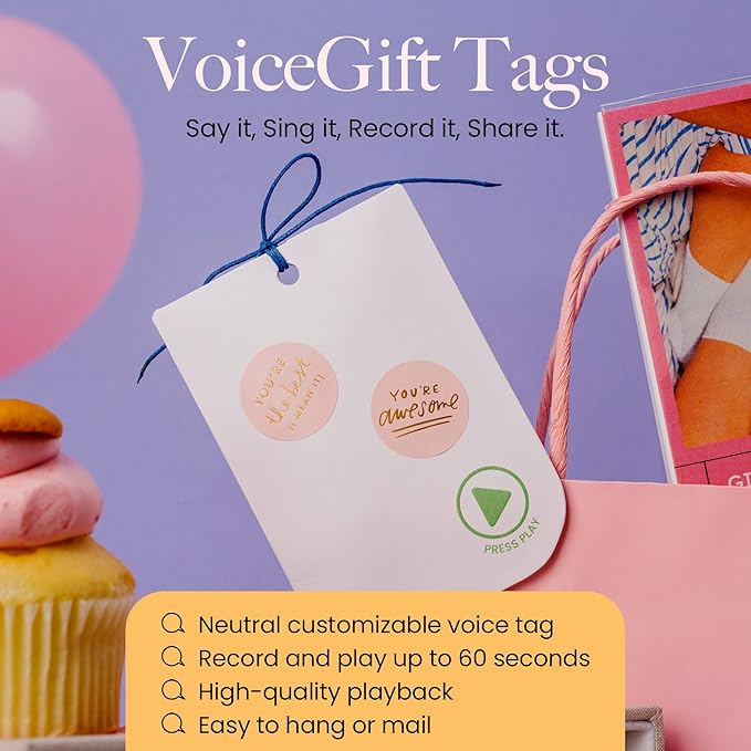 VoiceGift Tag – 1 Pack Audio Greeting Tag with Voice Recorder, Multi-message Recordable Gift Card with Playback, Record Your Own Message Card for Birthdays, Holidays & Keepsakes