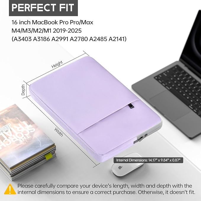 360° Upgraded Laptop Protective Sleeve Case for 2026 2025-2021 MacBook Pro 16 inch M5/M4/M3/M2/M1 Pro/Max, Shockproof Water-Resistant MacBook Laptop Bag with Accessory Pocket, Purple