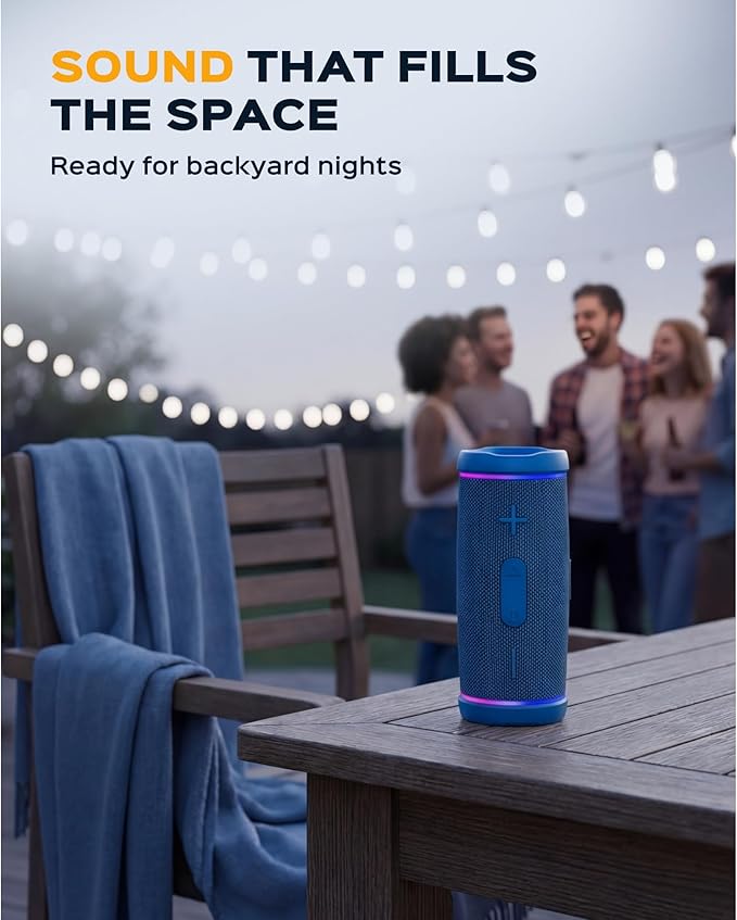 TREBLAB HD77 – Waterproof Bluetooth Speaker, 30W Loud 360° Sound, Deep Bass, IPX7, TWS Pairing, RGB Lights, 20H Battery, Portable Wireless Speaker for Outdoor, Beach, Camping, Party, Travel