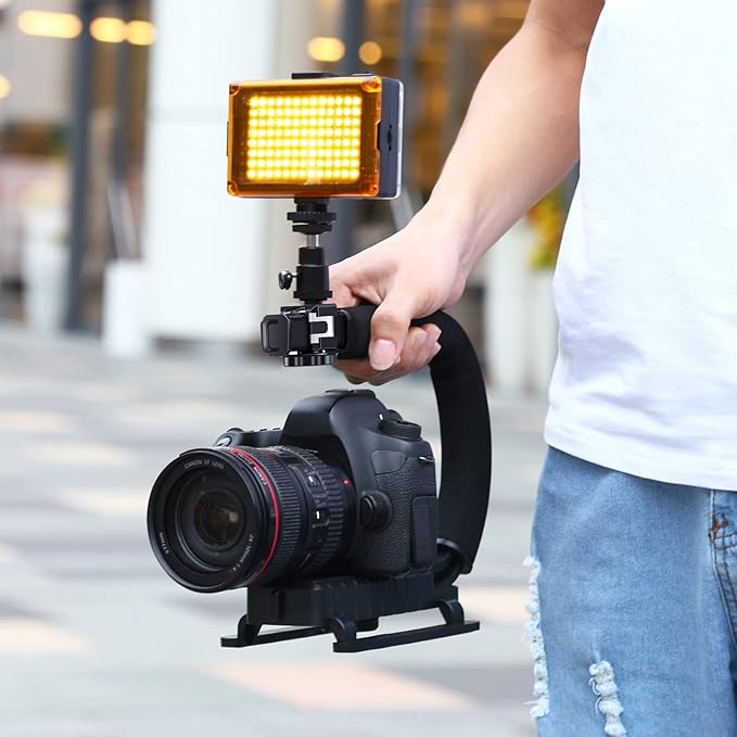 PULUZ Video Action Handheld Stabilizer, U/C Shape Video Action Stabilizing Handle Grip with Cold-Shoe Mount for All Camera Action Camera Camcorder and Smartphones