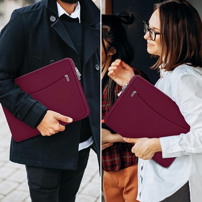 Laptop Sleeve 14 inch, Shockproof Protective Laptop Cover Briefcase Carrying Computer Bag with Accessory Pocket Portable Computer Sleeve for 14" MacBook, HP, Dell, Lenovo, Acer, Wine Red
