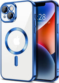 Hython Magnetic Clear for iPhone 14 Plus Case with Camera Lens Protector [Compatible with MagSafe] Luxury Plating Edge Slim Soft TPU Cover Protective Phone Case for iPhone 14 Plus 6.7", Deep Blue