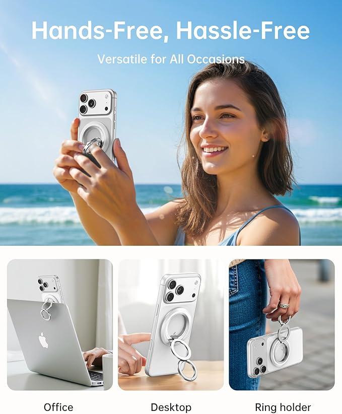 SYNCWIRE for MagSafe Ring Phone Holder, 360° Rotation Magnetic Cell Phone Grip Dual-Sided Magnets Phone Ring Kickstand Compatible with iPhone 17 16 15 14 13 12 Pro Max MagSafe, Android, Samsung etc.