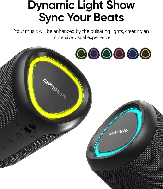 Portable Bluetooth Speaker Beach Essentials: Powerful Crystal Clear Sound/Dynamic Light/IPX5 Waterproof/All Day Playtime/Wireless BT 5.3/TWS Paring, Dad Gifts, Outdoor|Travel|Camping|Pool Accessories