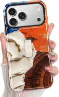 KANGHAR Compatible with iPhone 17 Pro Case, Support for MagSafe, Silicone Marble Cute Pattern, Finger Hold Wristband Kickstand Camera Protection Soft Slim Phone Case for Girls Women -Orange‌