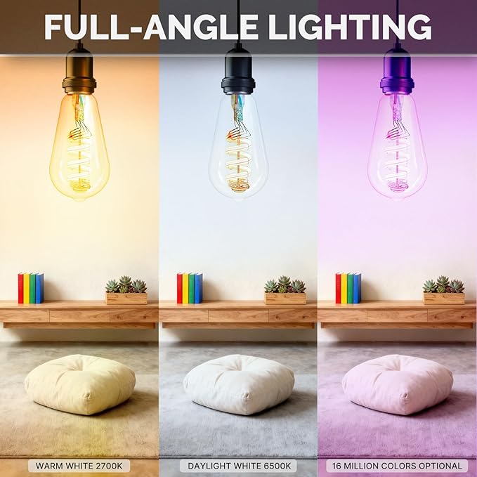 MOES Matter WiFi ST64 Edison Smart Bulbs, Color Changing Light Bulb, 16 Million RGB Colors & Tunable White, Works with Apple Home, Alexa, Google Home, E26 Dimmable 5W (40W Equivalent), 2-Pack