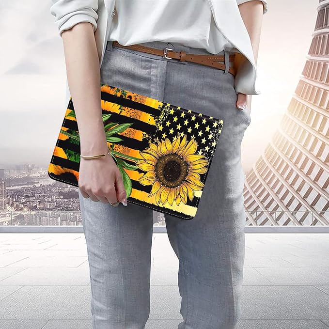 WEUIUJKILO Case for iPad (A16) 11th Generation 11 Inch 2025, iPad 10th Generation 10.9 Inch 2022, Slim PU Leather Folding Stand Smart Cover with Auto Sleep/Wake, American Flag and Sunflower