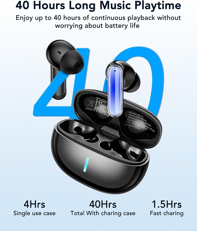 MS110 Wireless Ear Buds,40h Playtime Earbuds with Ai Translation Earbuds Real Time, 6.0 Bluetooth Earbuds,IPX5 Waterproof & Active Noise Cancelling Earphones for Phones/Meeting/Travel/Learning /Sports