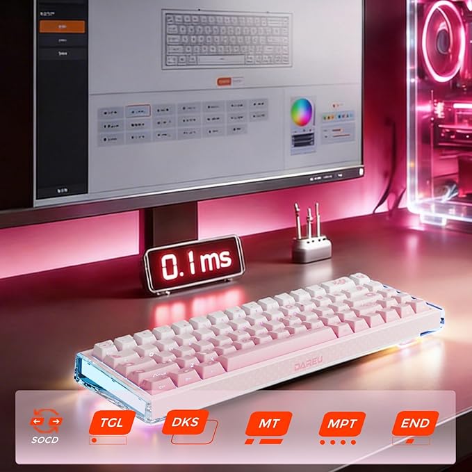 DAREU COOL68 60% Sakura Pink Wired Gaming Keyboard, Rapid Trigger Magnetic Switch Keyboard with 8000Hz Polling Rate, Adjustable Actuation, 0.1ms Latency, SOCD, Gasket Mount, Hot swappable, RGB Light