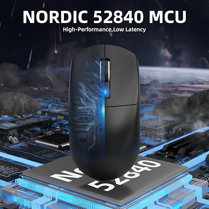 ATTACK SHARK R6 39g Superlight Wireless Gaming Mouse,PixArt PAW3950MAX 42000 DPI,MCU Nodic 52840 Computer Mouse,8K Polling Rate Web Driver,BT/2.4Ghz/Wired Tri-Mode Mice with Coiled Cable-Black
