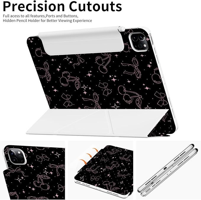 Case for iPad Air 13 Inch M4 (2026)/ M3 (2025)/ M2 (2024) Chip, iPad Pro 12.9” 6th/5th/4th/3rd Generation Case, Origami Trifold Multi-Angle Stand, Magnetic Full-Protective Cover, Cherry Bows