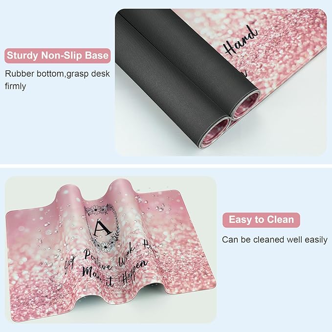Pink Large Gaming Mouse Pad with Coaster, Desk Mat, Mouse Pad for Computer Keyboard Laptop Office Decor, Stitched Edges Extended Mousepad, 31.5'' x15.6'' -Letter A