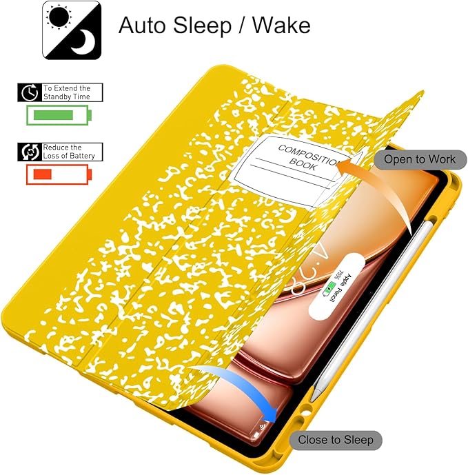 Soke Case for iPad Air 13 Inch (M4/M3/M2,2026-2024), iPad Pro 12.9" 6th/5th Generation with Pencil Holder(2021 2022 Release)-[Apple Pencil Charging + Auto Wake/Sleep] Soft Back Cover, Book Lemon