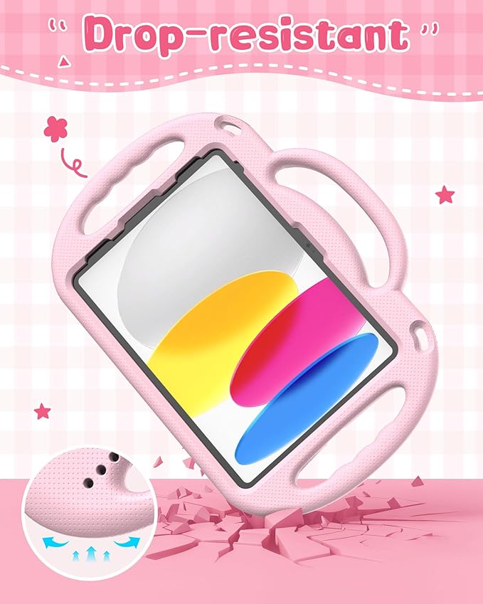 Kids Case for iPad A16 11" 2025 (11th Gen) & 10th Generation 10.9" 2022 & iPad Air 11" M3/M2 & Air 5th/4th Gen & Pro 11, Durable Shockproof Cover with Shoulder Strap Handle Stand, Light Pink